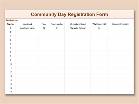Excel Of Community Day Registration Formxlsx Wps Free Templates