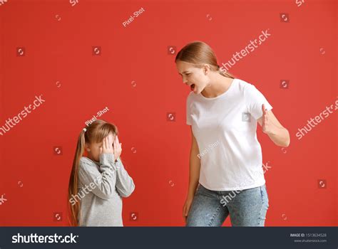 Angry Mother Scolding Her Little Daughter Stock Photo 1513634528