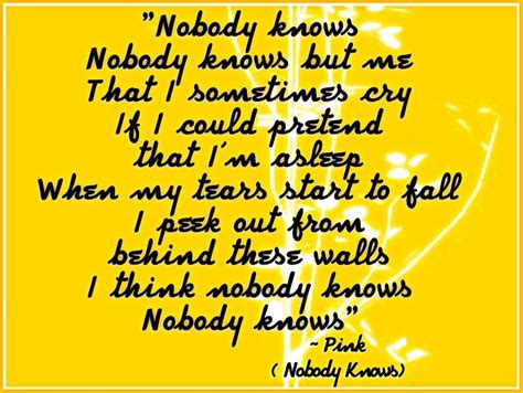 Nobody sees, nobody knows, we are a secret can't be exposed. Pink - Nobody Knows | Lyrics, Song lyrics, Me quotes