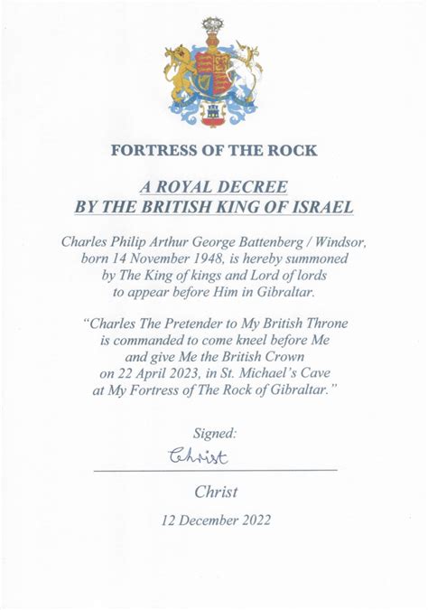 A Royal Decree By The British King Of Israel Gibraltar Messenger