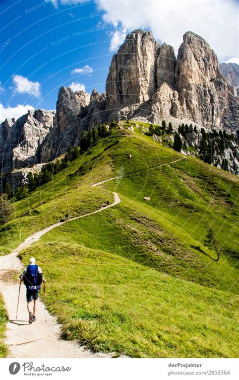 Hiking Trail With Hiker With Panoramic View In The Dolomites A