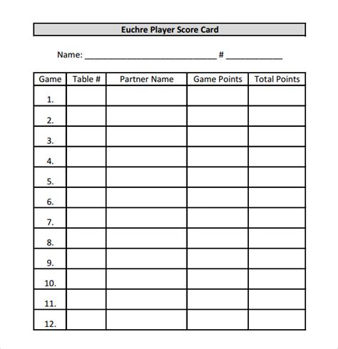 Euchre Score Card Template What You Need To Know Free Sample