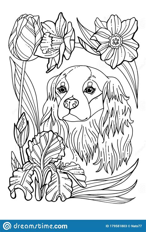 For boys and girls, kids and adults, teenagers and toddlers, preschoolers and older kids at school. A Beautiful Puppy In A Flower Wreath. Coloring Book Page ...