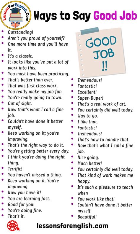 English Different Ways To Say Good Job Tremendous Fantastic Excellent