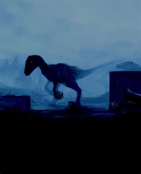Painting Moody Digital Jurassic Park Jp Dinosaurs Velociraptor Fog