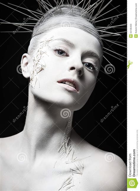 Art Fashion Girl With White Skin And Unusual Stock Image Image Of