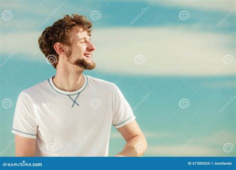 Man With Closed Eyes Relaxing Breathing Fresh Air Stock Photo Image