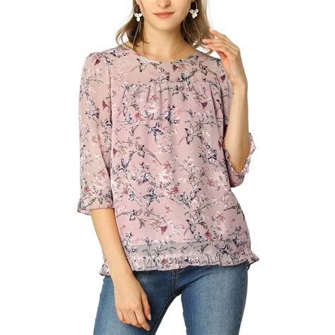 allegra k allegra k women s floral print chiffon ruffle 3 4 sleeve flowy blouse