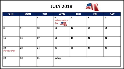 July 2018 United States Holidays Calendar State Holidays