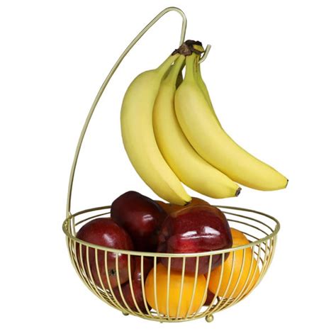 Halo Steel Fruit Basket With Banana Hanger Gold