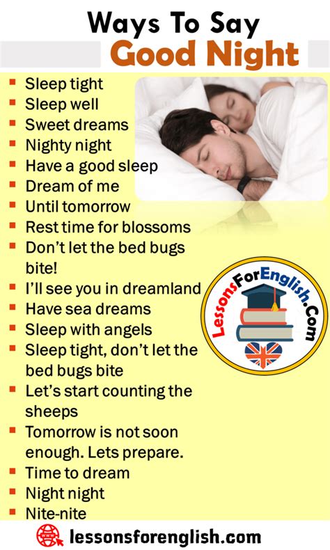 Other Ways To Say Good Night English Phrases Examples Sleep Tight