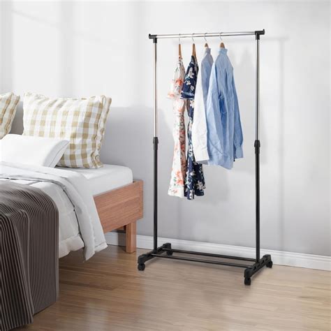 Zimtown Adjustable Portable Single Rail Rolling Garment Rack Clothes