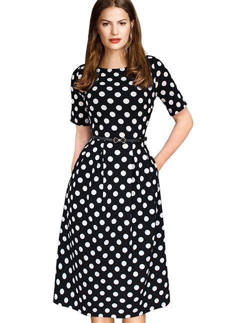 Customized Womens Vintage Spring Summer Polka Dot Wear To Work Casual A Line Dress In Dresses