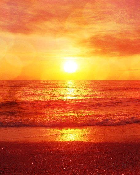 Beach Sunset Photograph Red Orange Yellow Bokeh Ocean Summer Beach