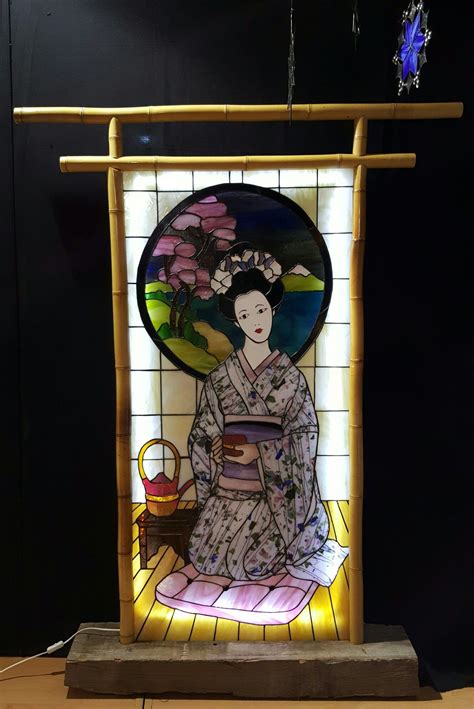 Stained Glass Geisha Leaded Glass Mosaic Glass Glass Art Japanese Drawings Japanese Art
