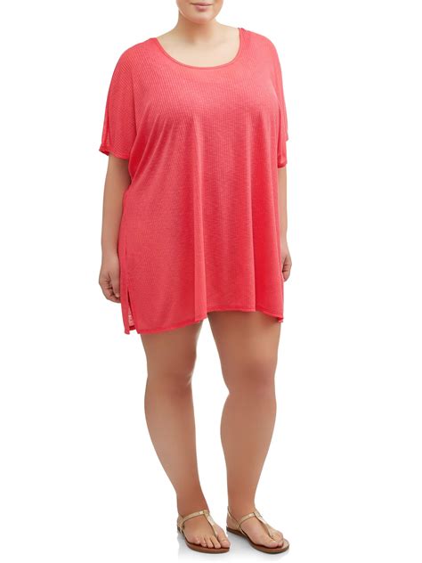 Time And Tru Womens Plus Solid Dolman Swimsuit Cover Up