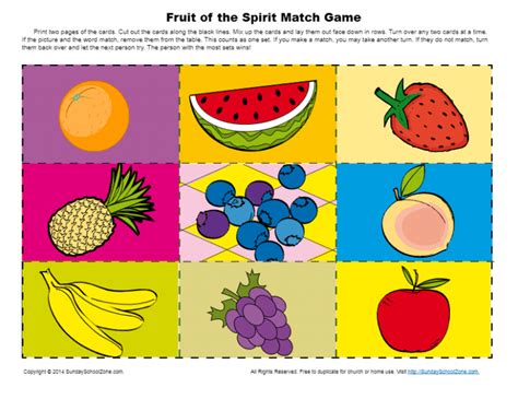 Fruit Of The Spirit For Kids Printable Match Game Activity