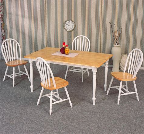 Extendable tables and chair sets. Natural & White Modern 5Pc Dining Set w/Windsor Back Chairs