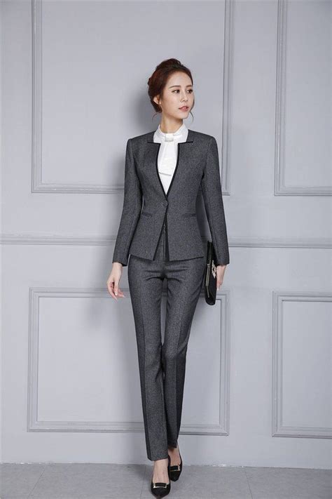 Womens Jacket And Pant Set Professional For Autumn Winter Office