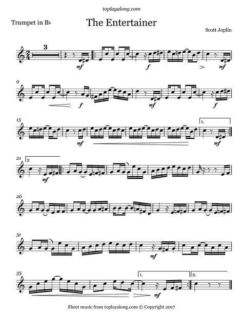 The Entertainer By Scott Joplin Sheet Music For Trumpet Page 1