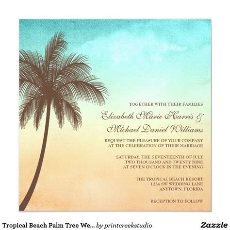 Tropical Beach Palm Tree Wedding Square Invitation Palm