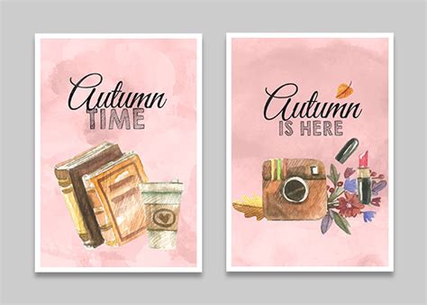 Autumn Greeting Cards 8 Printable Designs In Pastel Watercolor Style