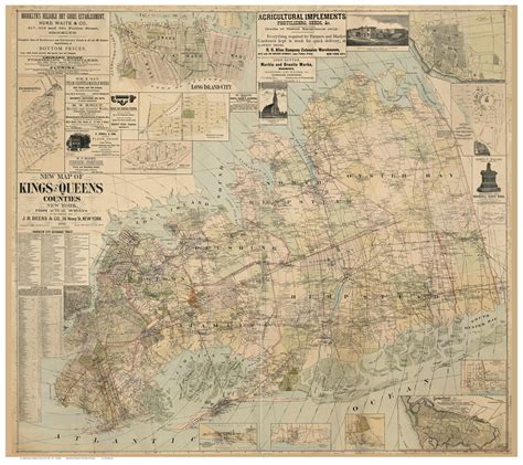 Kings And Queens County New York 1886 Old Map Reprint Old Maps