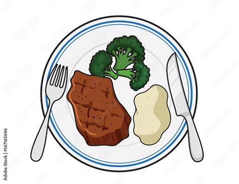 Cartoon Vector Illustration Of A Dinner Plate Meal Stock Vector Adobe Stock