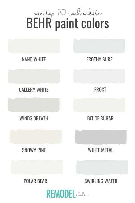 Behr Paint Color Chart White The Expert