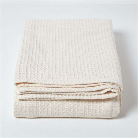Organic Cotton Waffle Blanket Throw Natural 178 X 228 Cm