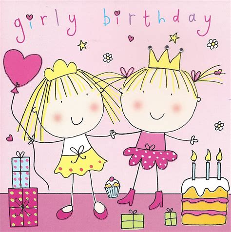 Twizler Happy Birthday Card For Girl Girly Twins With Cake And Presents
