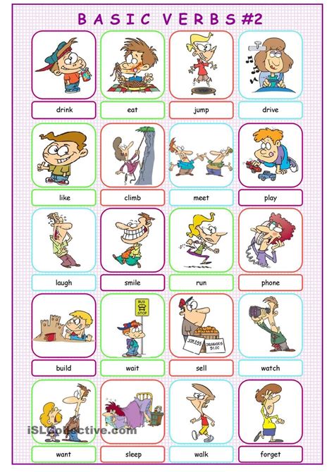 Basic Verbs Picture Dictionary2 Verbs For Kids English Verbs Learn