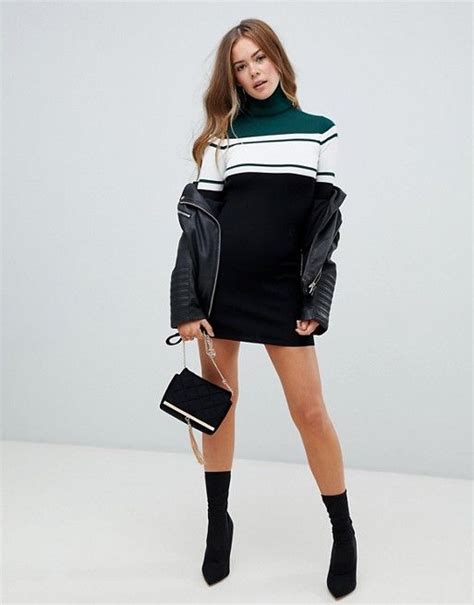Missguided Missguided Colour Block High Neck Knitted Mini Dress In