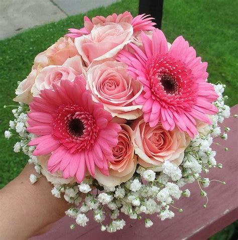 Wedding flowers, birthday flowers & more! Sweet Wedding Bouquet Showcasing: Pink Roses, Pink Gerbera ...