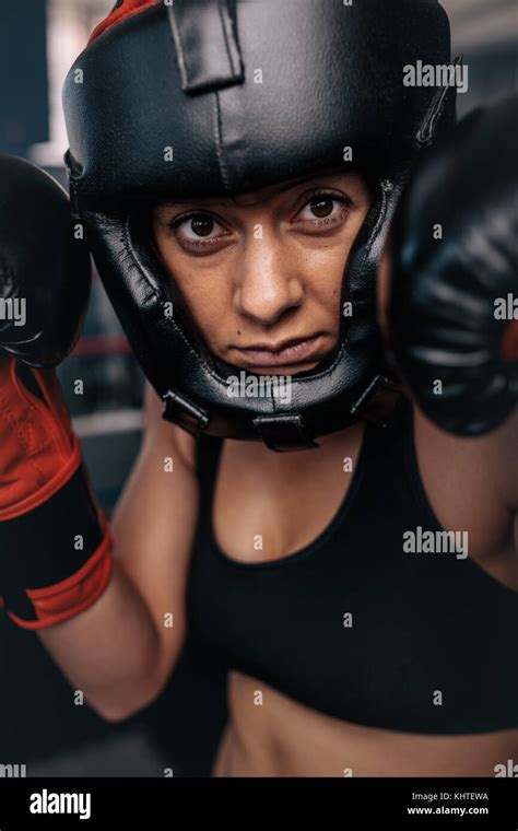 Close Up Portrait Of A Female Boxer In Her Boxing Gear Woman Boxer At