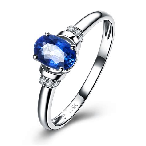 05 Carat Natural Sapphire Ring Gvbori 18k White Gold Wedding Ring Blue