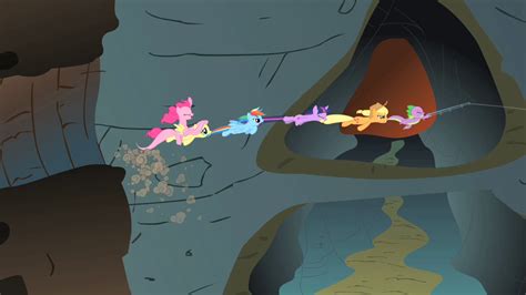 Image Pinkie Pie Riding Fluttershy As They Are Being Dragged Down