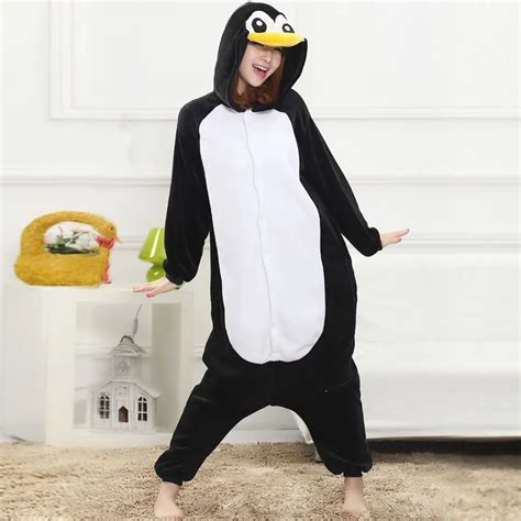 Adult Unisex Flannel Fleece Penguin Onesies Pyjamas Cartoon Cosplay