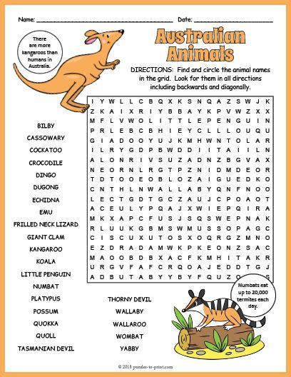 Free Printable Australian Animals Word Search Australian