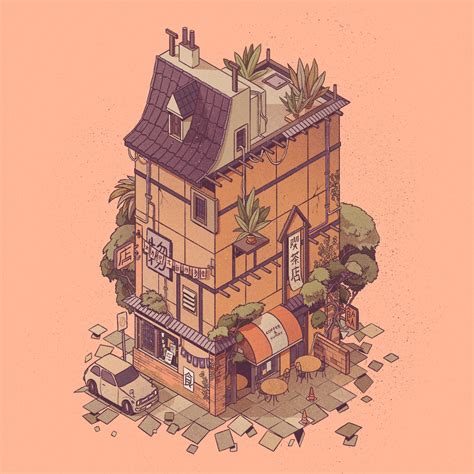 Artstation Isometric Houses Tokyo Coffee And Curry Stefan Große