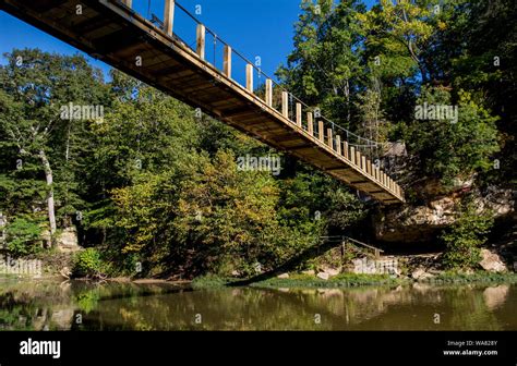 A Suspension Bridge Spans Sugar Creek At Turkey Run State Park In