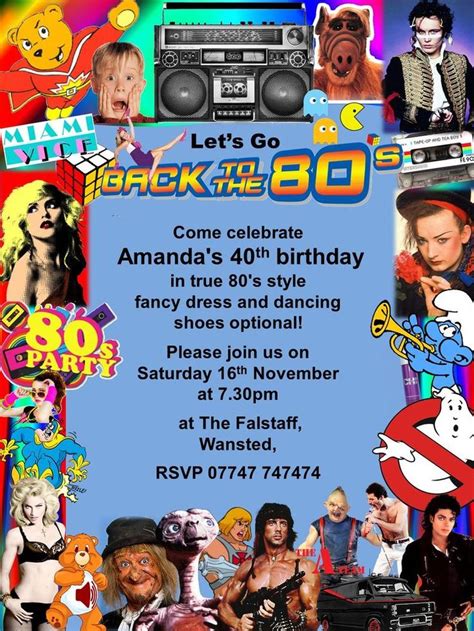 10x Fancy Dress Disco Birthday Invitations 80s Party Retro Theme Blue