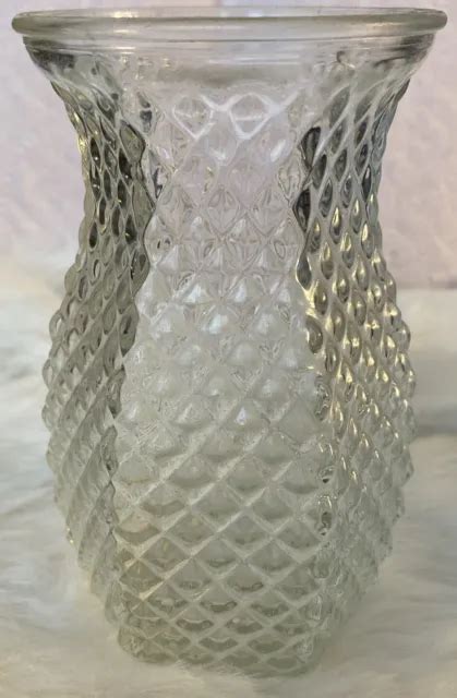 VINTAGE HOOSIER GLASS Vase 4071 Diamond Pattern Pineapple 5 5 Great