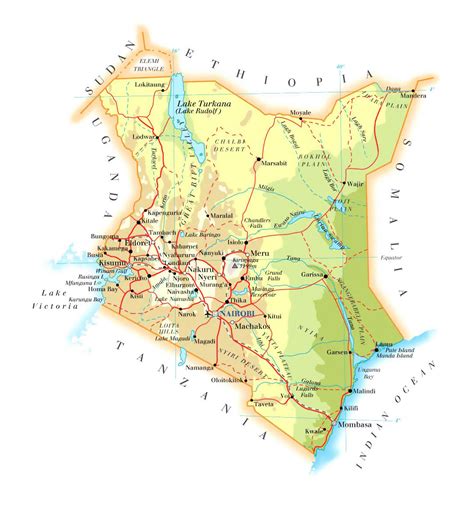 Detailed clear large road map of kenya with road routes from cities to towns, road intersections to provinces and perfectures. Detailed elevation map of Kenya with roads, cities and airports | Kenya | Africa | Mapsland ...