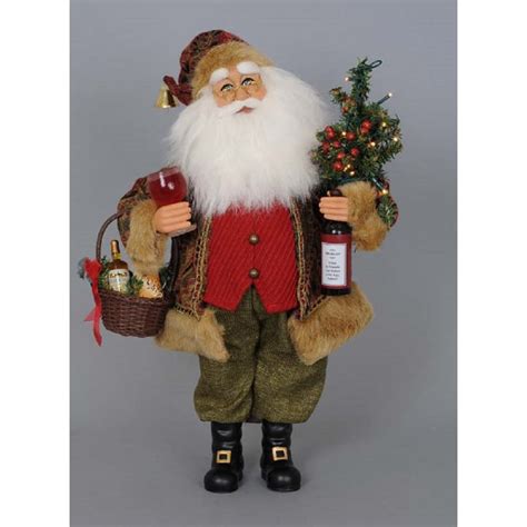 Karen Didion Lighted Wine Santa Claus Christmas Figurine 17 Inch