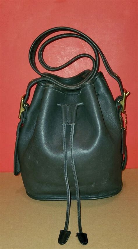 Vtg Coach Lula Legacy 9952 Black Leather Drawstring Bucket Handbag Euc