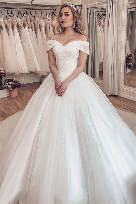 Princess Ivory Crystals Wedding Dresses With Off The Shoulder