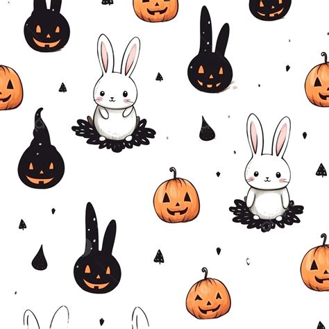 Cute Halloween Rabbit Bunny Cartoon Doodle Seamless Pattern Illustration Rabbit Pattern Rabbit