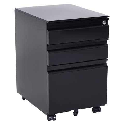 Homcom 24 Steel 3 Drawer Locking File Cabinet On Wheels