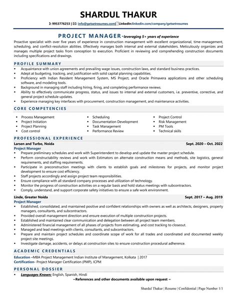 Construction Project Manager Resume Examples And Template With Job